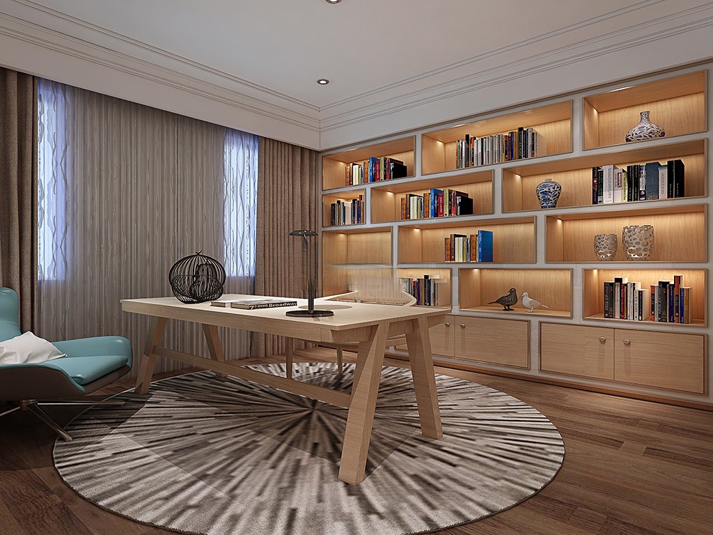 嘉定区龙湖郦城300平美式风格联排别墅书房装修效果图
