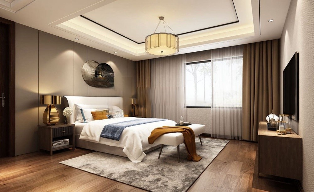 上海蓝堡300平新中式风格别墅装修效果图
