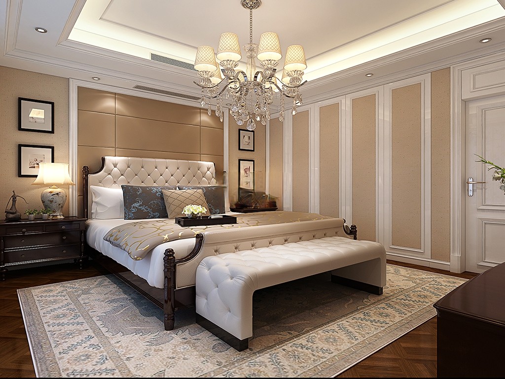 嘉定区龙湖郦城300平美式风格联排别墅卧室装修效果图