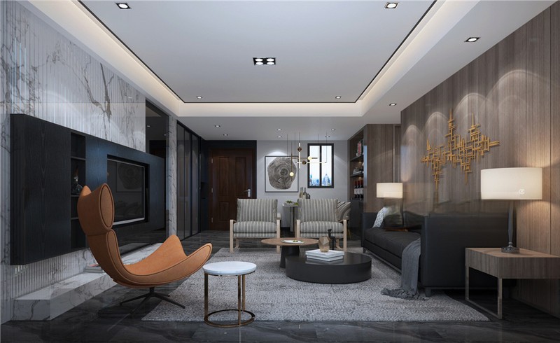 上海新乐名苑110平现代简约风格住宅客厅装修效果图