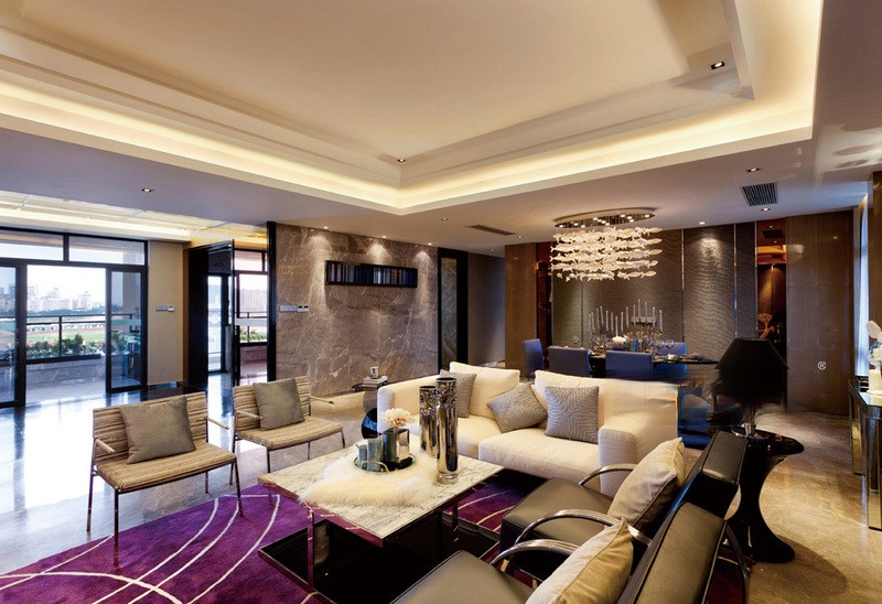 上海五玠坊290平轻奢风格四居室客厅装修效果图
