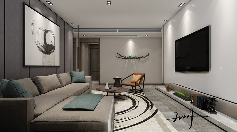 上海巨洋豪园137平新中式风格三居室客厅装修效果图