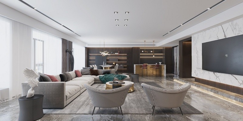 上海上海高尚领域360平轻奢风格别墅客厅装修效果图
