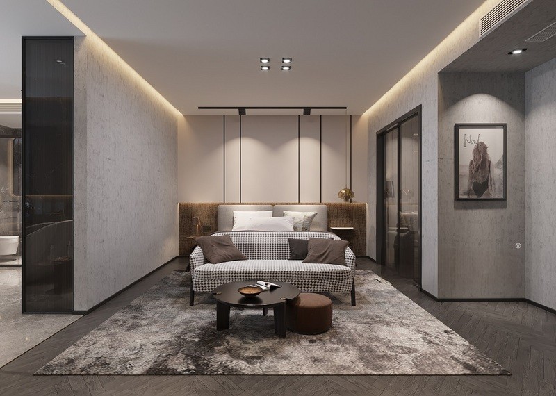 上海上海高尚领域360平轻奢风格别墅卧室装修效果图