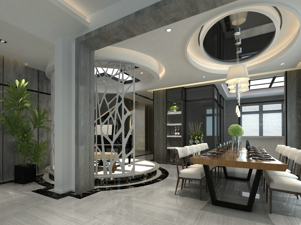 浦东康桥半岛280平现代风格联排别墅餐厅装修效果图