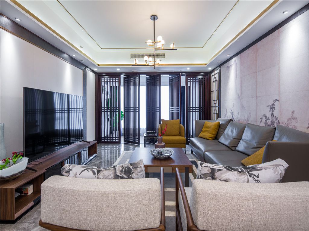普陀区高尚领域160平新中式风格独栋别墅客厅装修效果图