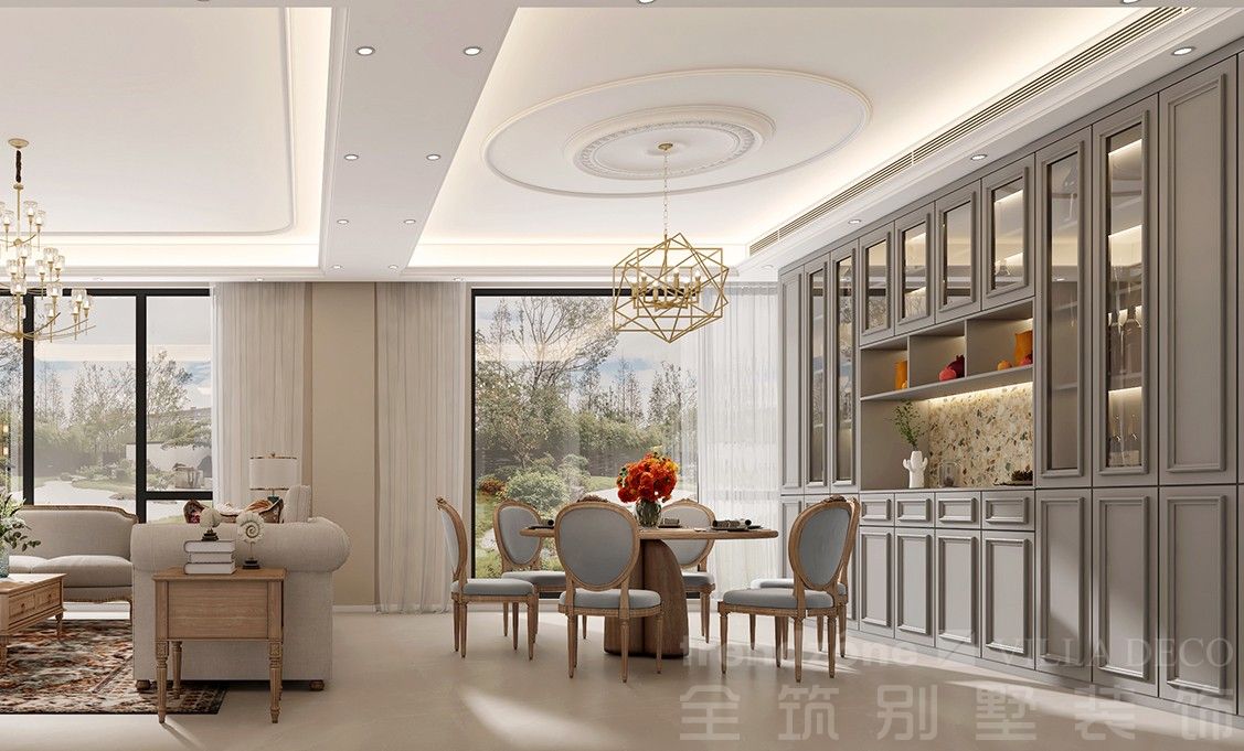 青浦区嘉涛湾500美式别墅客餐厅装修效果图