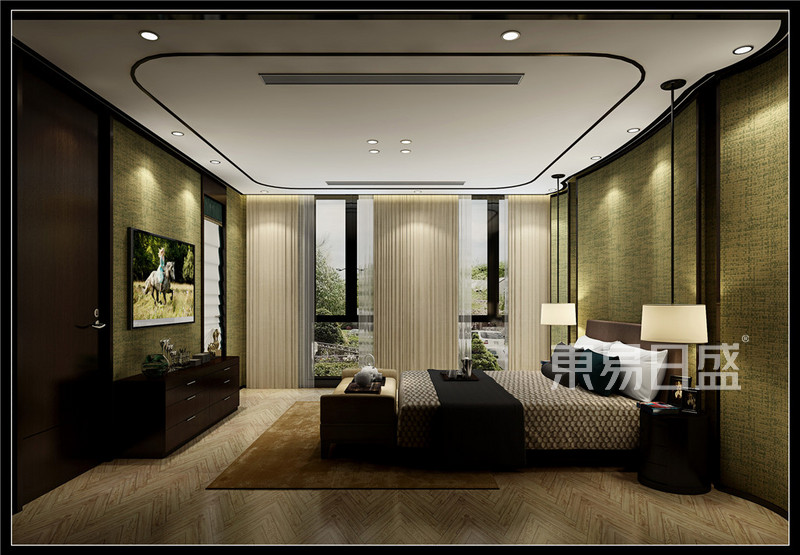 上海绿地理想家园350平新中式风格别墅卧室装修效果图
