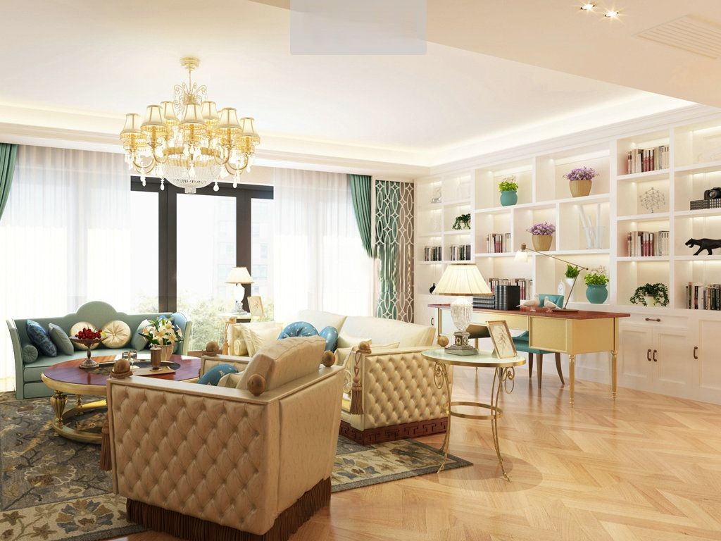 杨浦区江湾翰林300平美式风格大平层客厅装修效果图