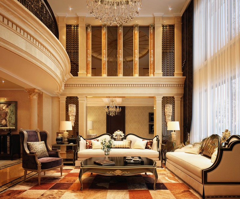 上海东岭国际320平新古典风格跃层客厅装修效果图