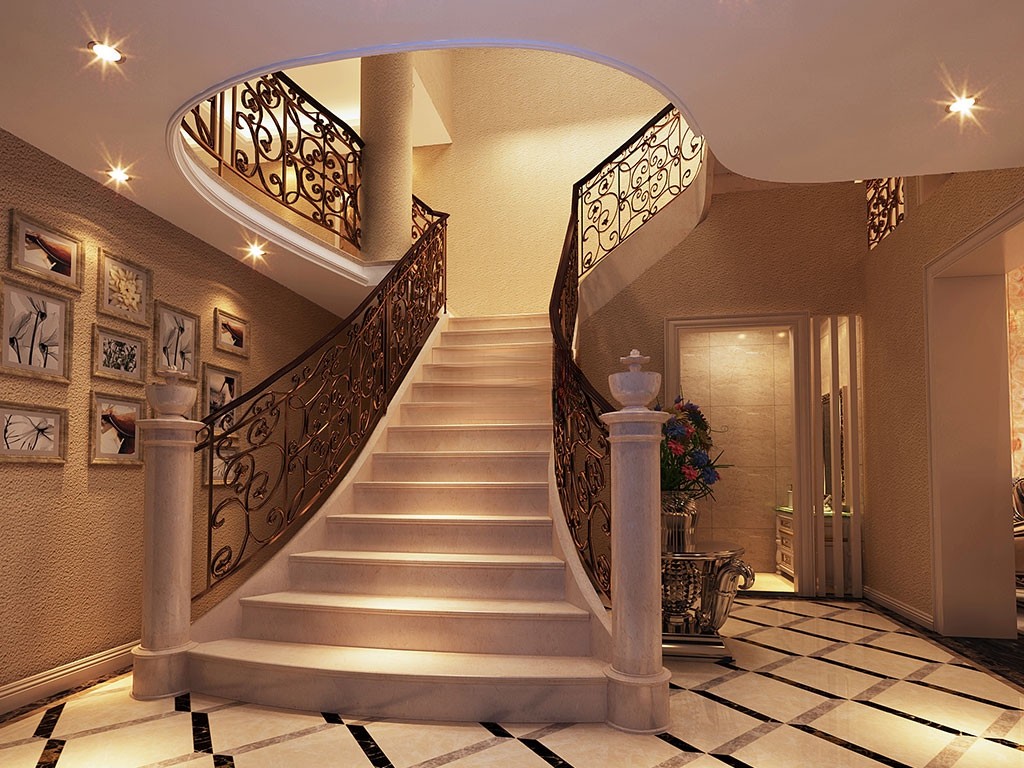 嘉定区龙湖蔚澜香醍300平欧式风格联排别墅楼梯装修效果图