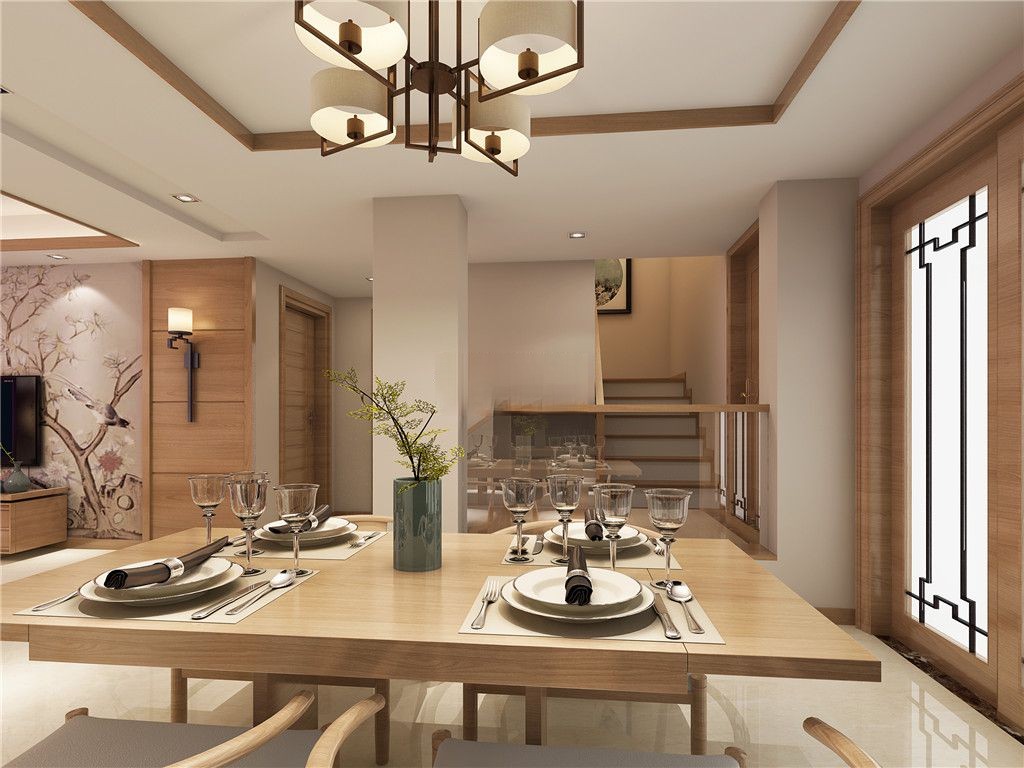 嘉定区静安花苑220平新中式风格叠加别墅餐厅装修效果图