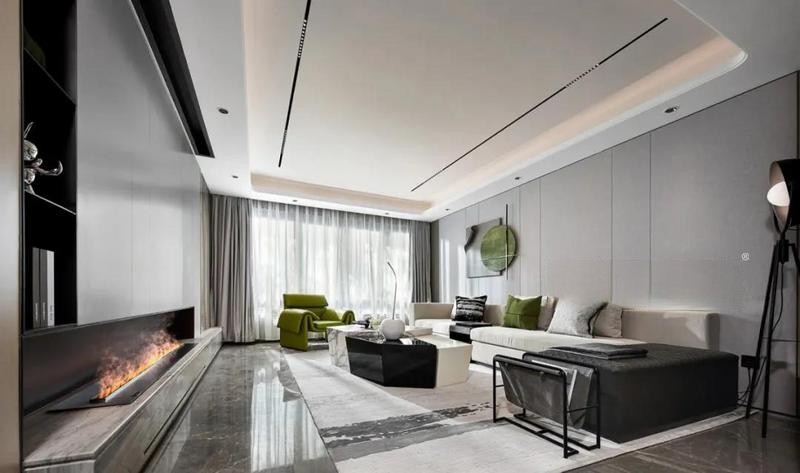 上海金日世家258平现代简约风格住宅客厅装修效果图