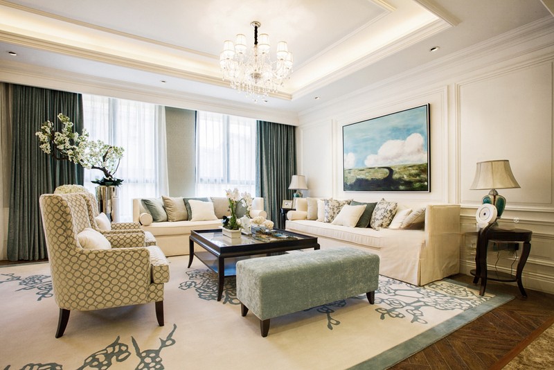 上海天水湾267平美式风格别墅客厅装修效果图