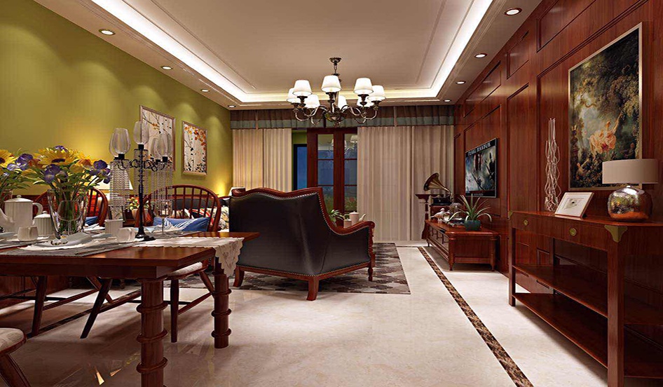 浦东远洋万和四季500平美式风格三室两厅装修效果图