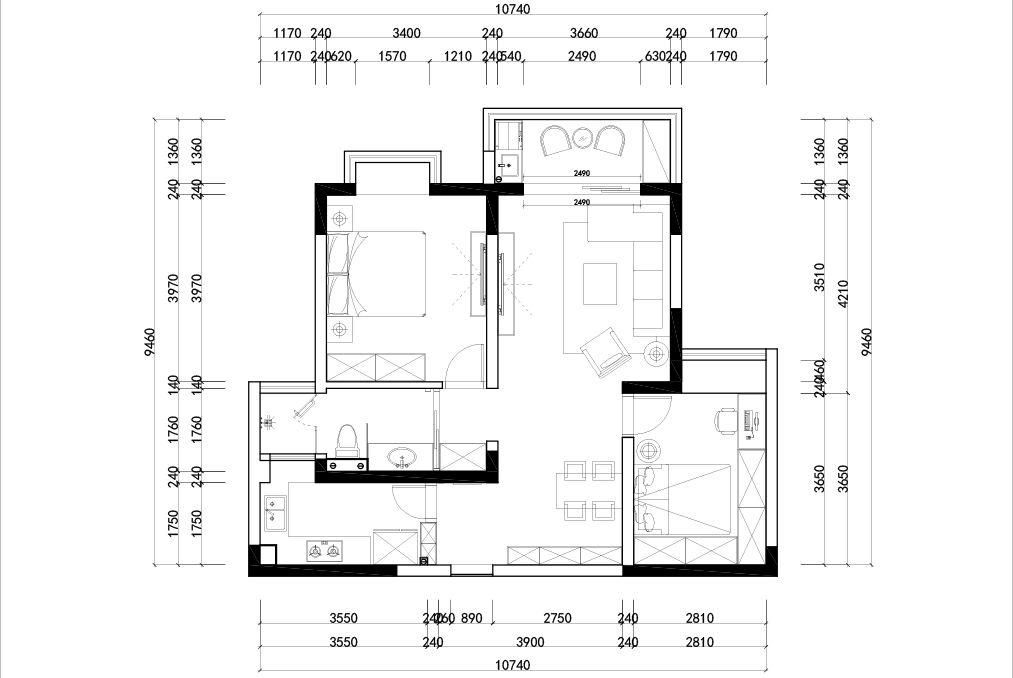 杨浦合生江湾国际公寓97平轻奢风格二房装修效果图