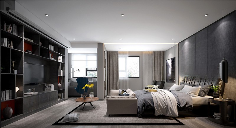 上海君临天下300平现代简约风格别墅卧室装修效果图