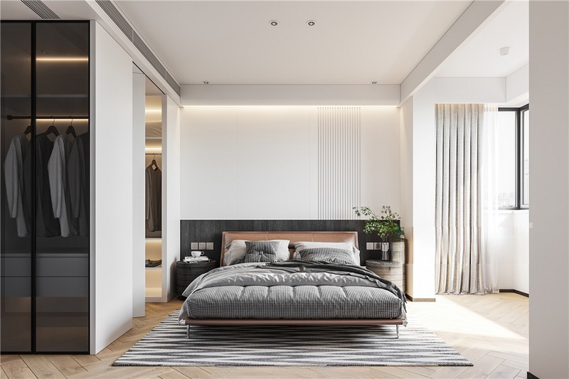 上海申通公寓78平现代简约风格二居室卧室装修效果图