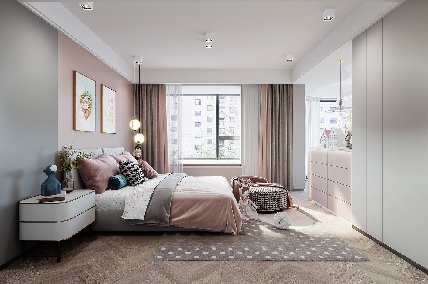 浦东山水国际180平现代风格大平层卧室装修效果图