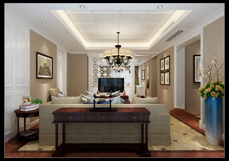 上海德圣博奥城145平美式风格住宅客厅装修效果图