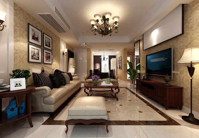 松江区海尚名都117平美式风格公寓装修效果图