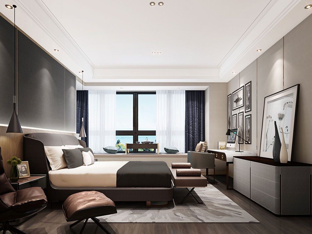 杭州钱塘江山水250平现代风格大平层卧室装修效果图