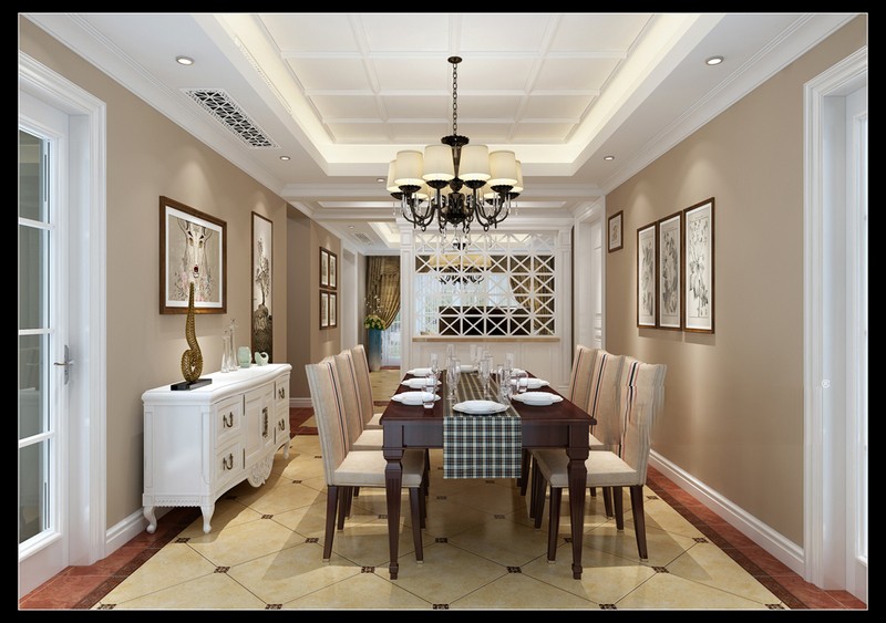上海德圣博奥城145平美式风格住宅餐厅装修效果图