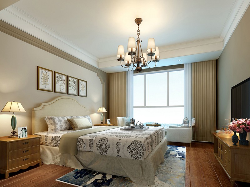 上海德圣博奥城145平美式风格住宅卧室装修效果图