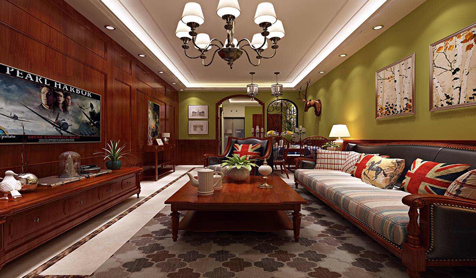 浦东远洋万和四季500平美式风格三室两厅装修效果图