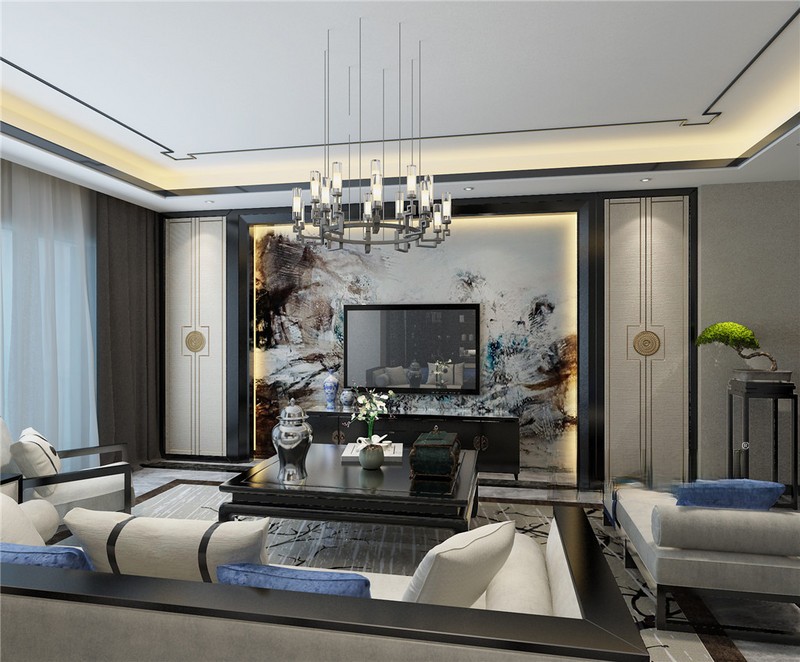 上海上海维诗凯亚500平新中式风格别墅客厅装修效果图