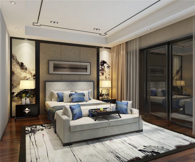 上海上海维诗凯亚500平新中式风格别墅卧室装修效果图