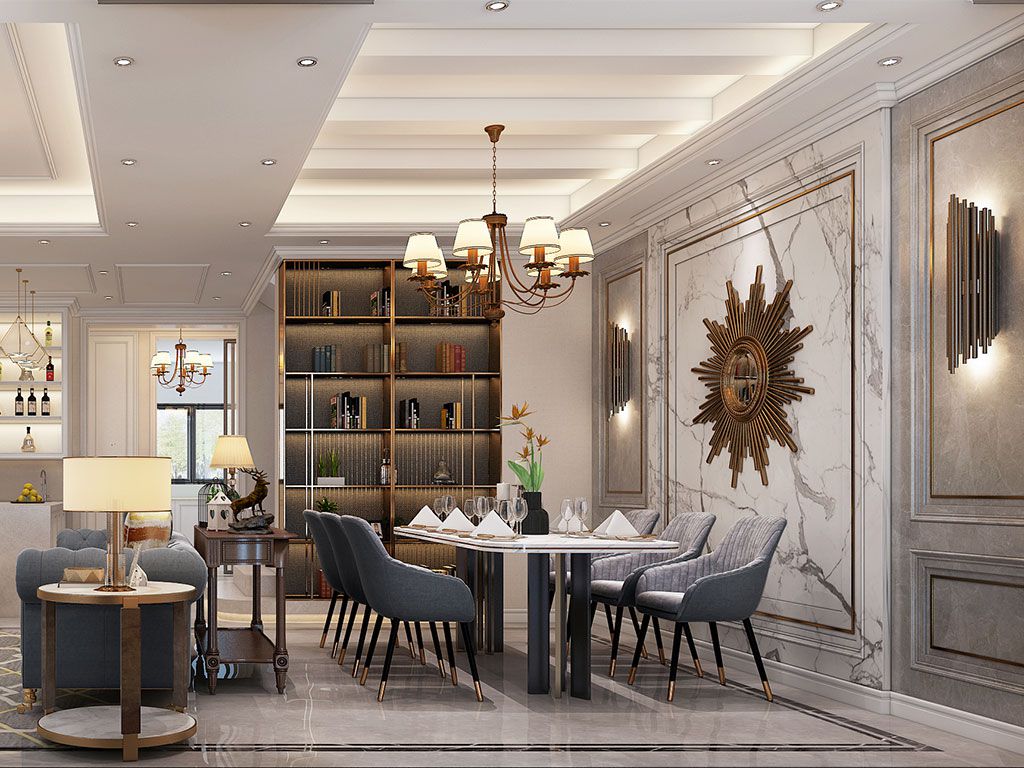 宝山区宮园巧筑200平欧式风格独栋别墅餐厅装修效果图