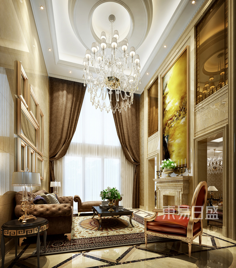 上海东氿御园280平新古典风格跃层客厅装修效果图