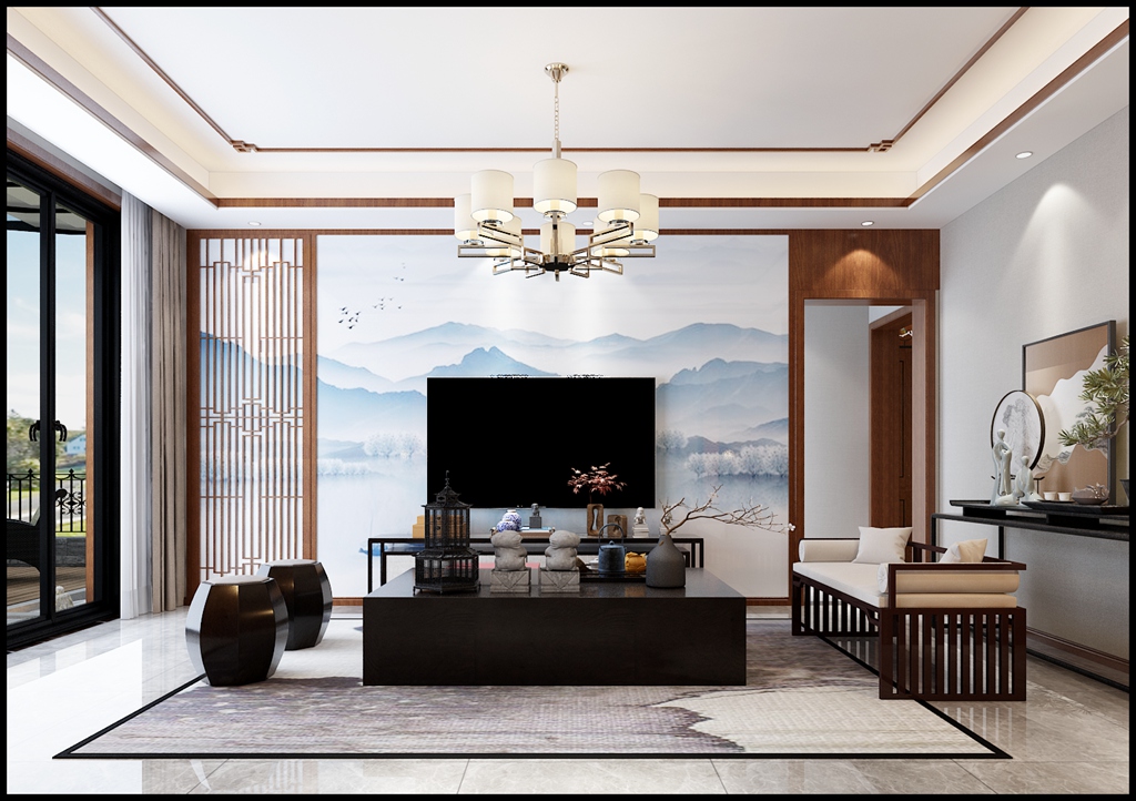125平新中式风格三居室装修效果图