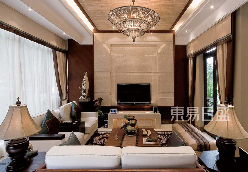 上海誉城210平东南亚风格别墅客厅装修效果图