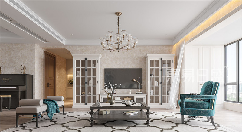 上海龙湖天璞150平美式风格三居室客厅装修效果图