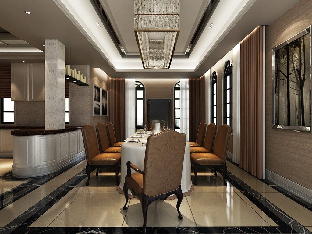 崇明区览海高尔夫别墅800平现代风格独栋别墅餐厅装修效果图