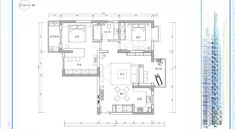普陀区丽和苑125平现代简约风格三室两厅装修效果图