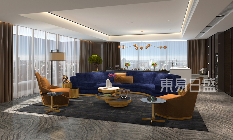 上海安托山300平现代简约风格别墅客厅装修效果图