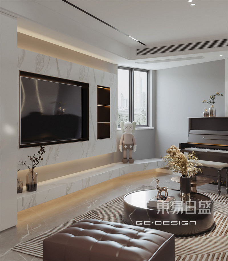 上海久欣公寓114平现代简约风格三居室客厅装修效果图