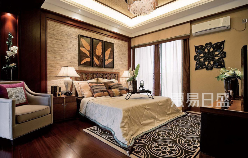 上海誉城210平东南亚风格别墅卧室装修效果图