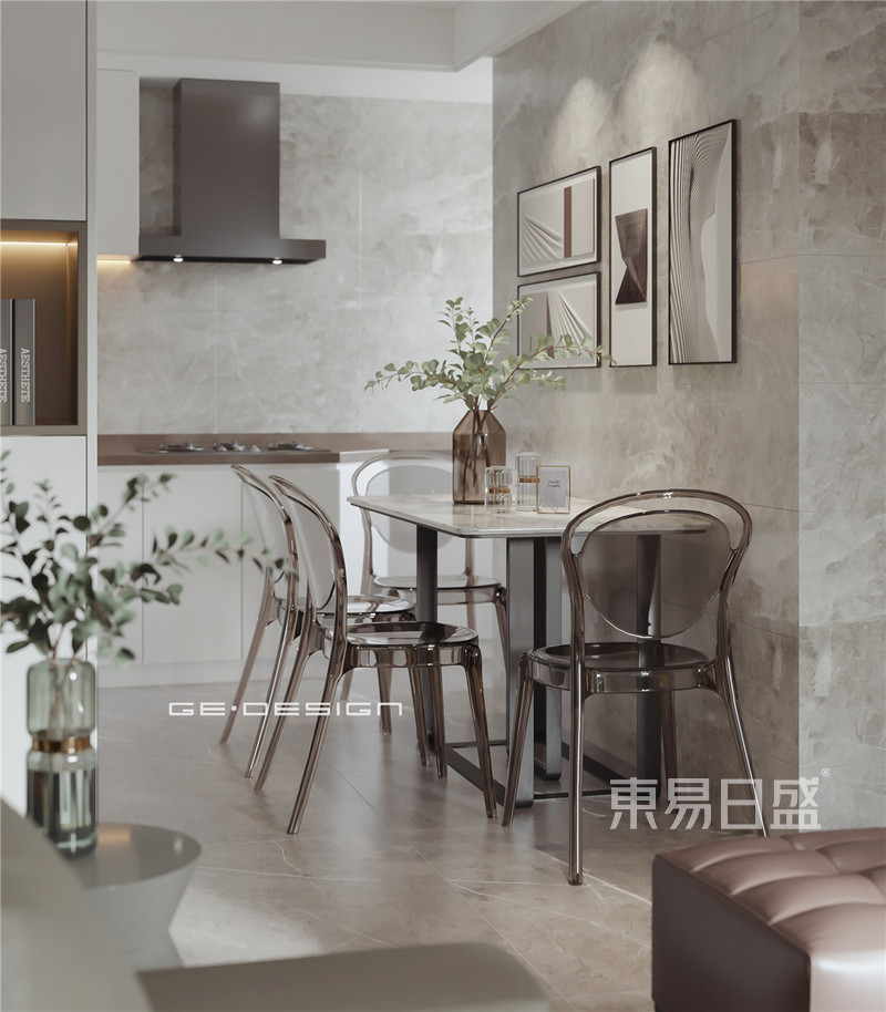 上海久欣公寓114平现代简约风格三居室餐厅装修效果图
