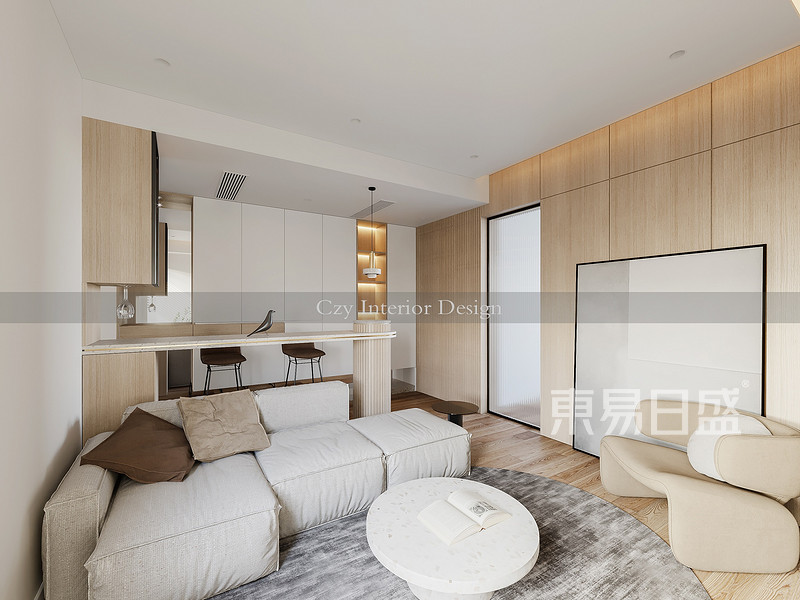 上海普陀区康泰公寓76平现代简约风格二居室客厅装修效果图
