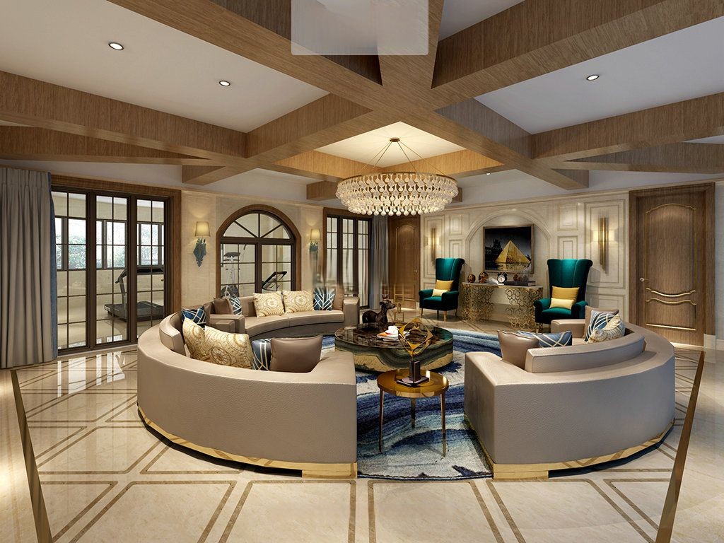 滨湖区南丰御园600平欧式风格大平层客厅装修效果图