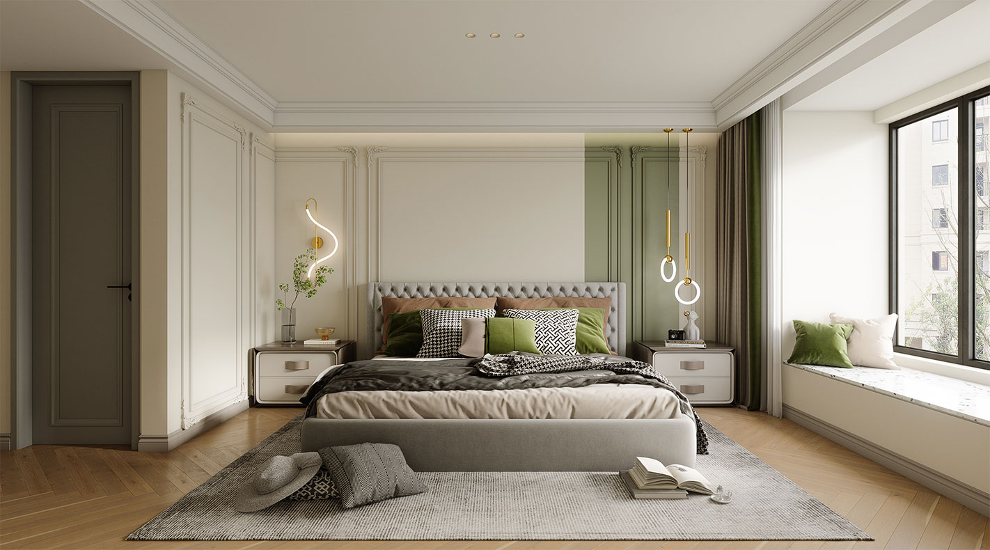 杨浦区现代星洲城140平现代风格大平层卧室装修效果图