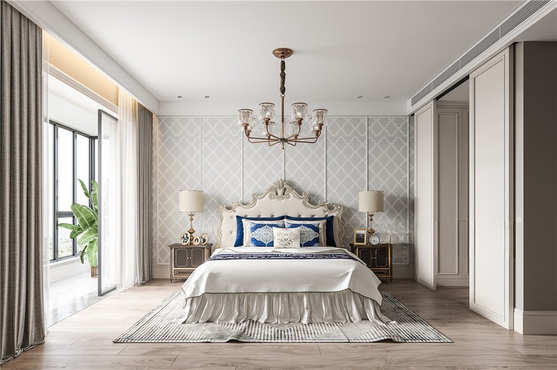 上海龙湖天璞150平美式风格三居室卧室装修效果图
