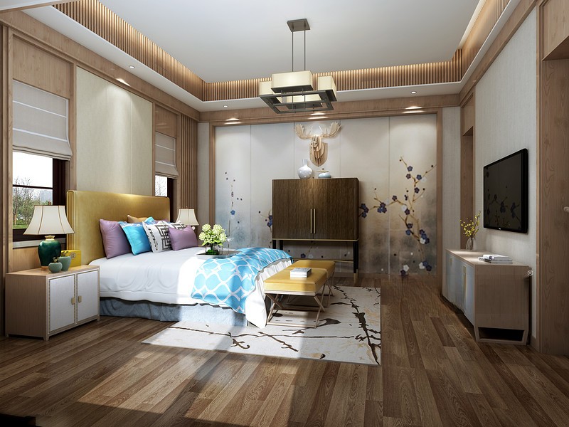 上海御品园林546平新中式风格别墅卧室装修效果图
