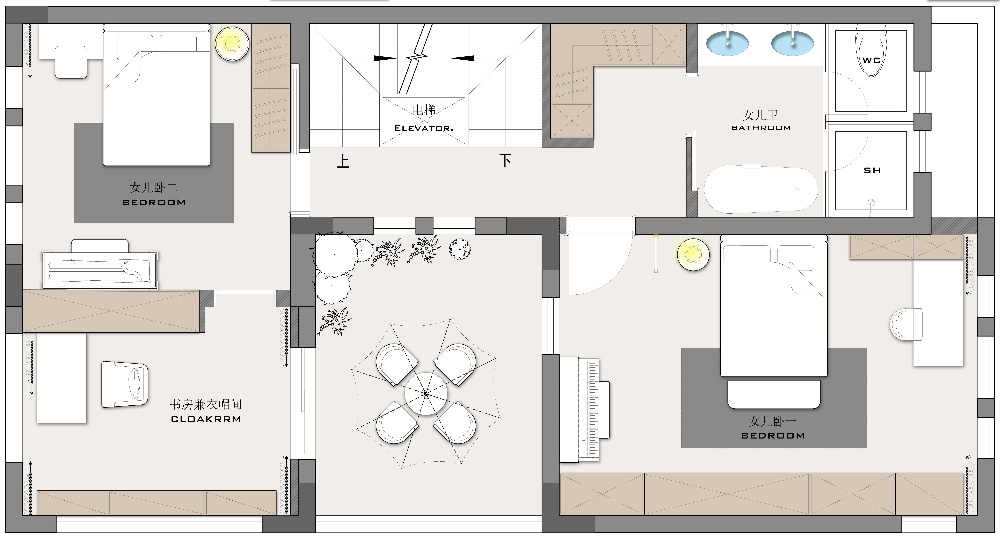 浦东南郊中华园374平新中式风格联排别墅装修效果图