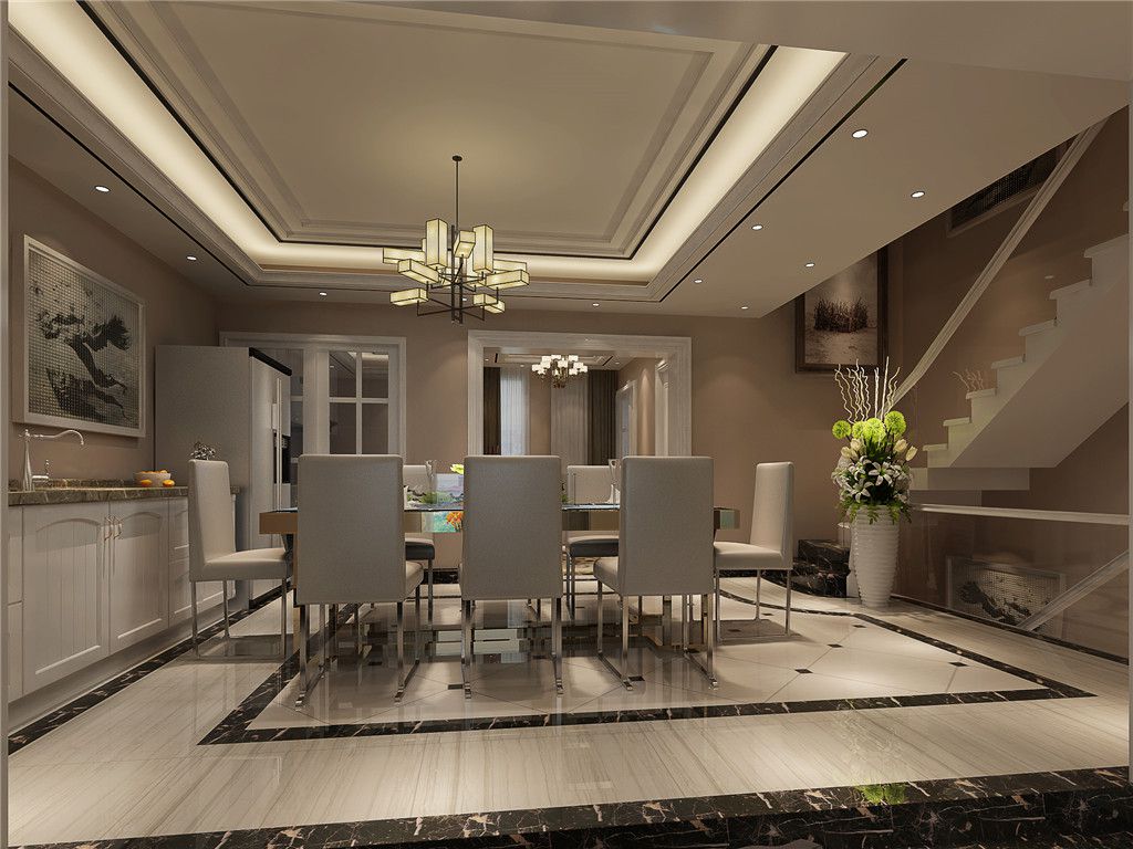 嘉定区中信海上名豪苑360平现代轻奢风格独栋别墅餐厅装修效果图