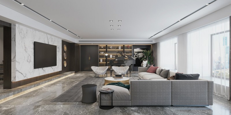 上海高尚领域360平现代前卫风格别墅客厅装修效果图